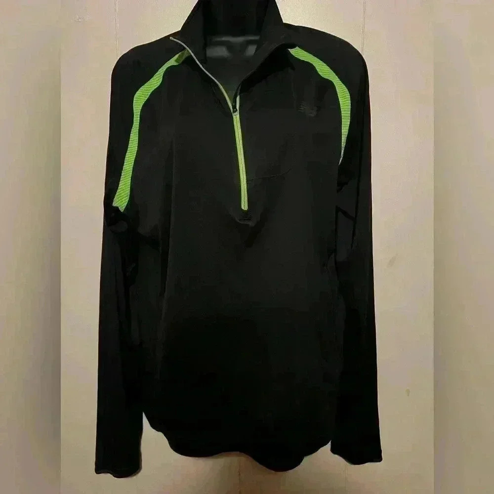 New Balance 1/4 Zip Black And Lime Green Running Pullover Unisex Sz M Track